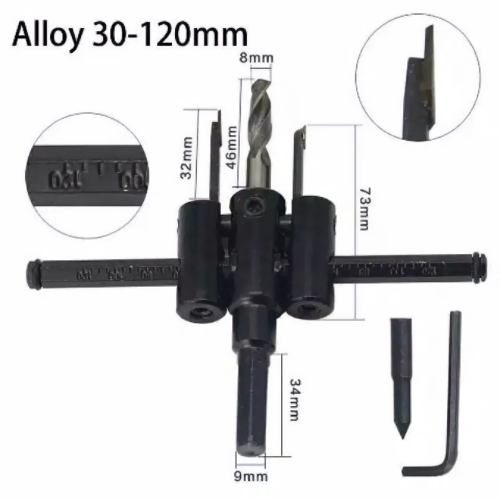 Mata Bor Kayu Jangka / Adjustable Circle Hole saw Cutter (ukuran pilih sesuai variasi)