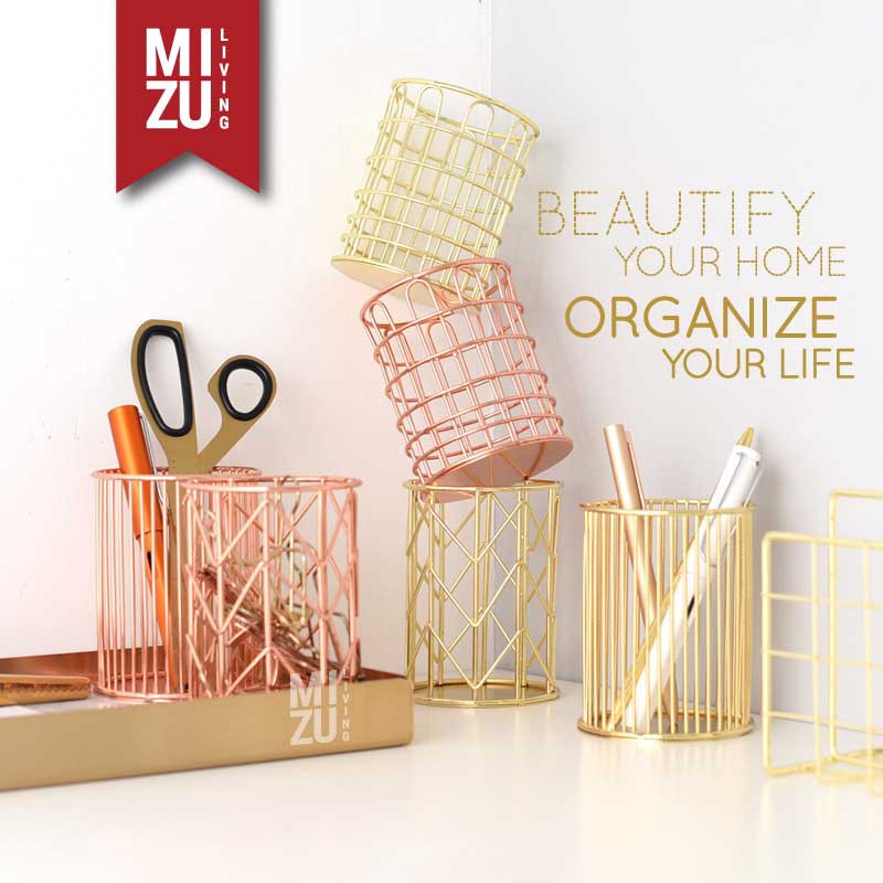 SUBLIMELY GOLDEN Wire Pen Holder Office Stationery Pencil Stand Tempat Alat Tulis ATK Serbaguna Emas
