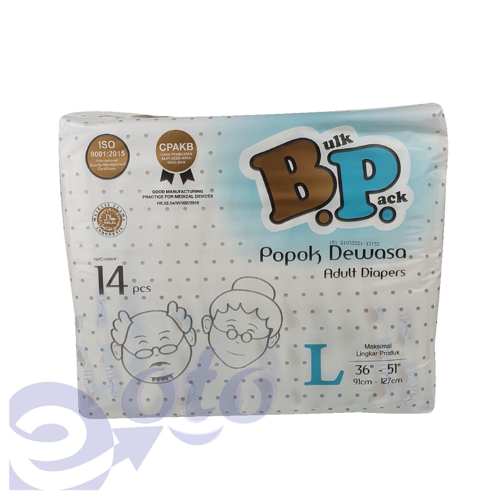 BP Popok Dewasa model Perekat Adult Diapers ukuran 14 M / 14 L / 12 XL