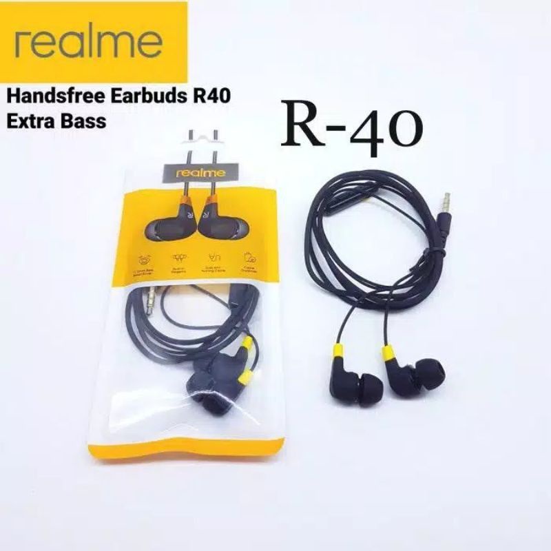 HEADSET REALME BUDS R40 EXTRA BASS HANDSFREE REALME R40 STEREO EARPHONE REALME R-40 EXTRA BASS