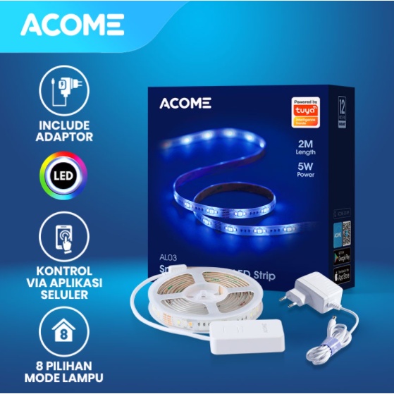 ACOME Lampu Smart Wifi LED Strip 2M RGB WW CW Garansi Resmi 1 tahun AL03