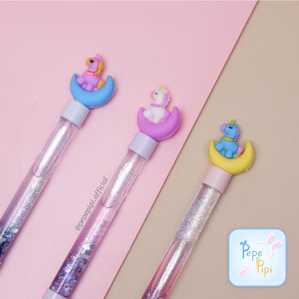 Pena Air Glitter Unicorn Bolpen Pen Pulpen Gelpen Karakter Gliter Pony