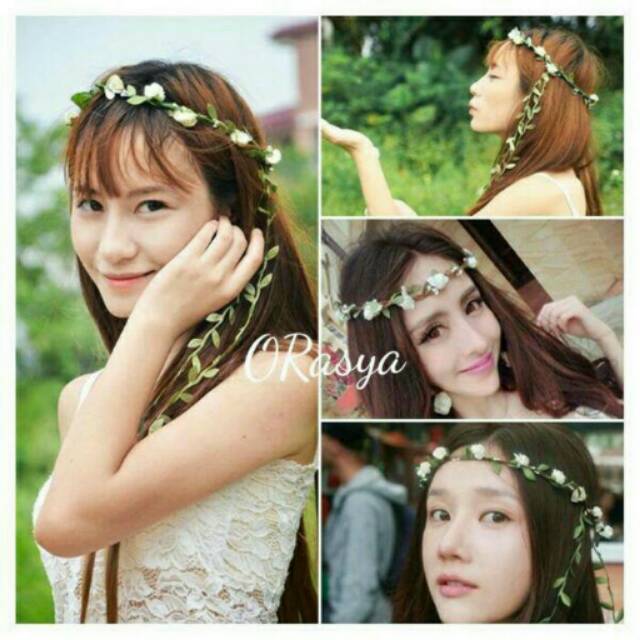 Flower crown simpel hiasan rambut putih