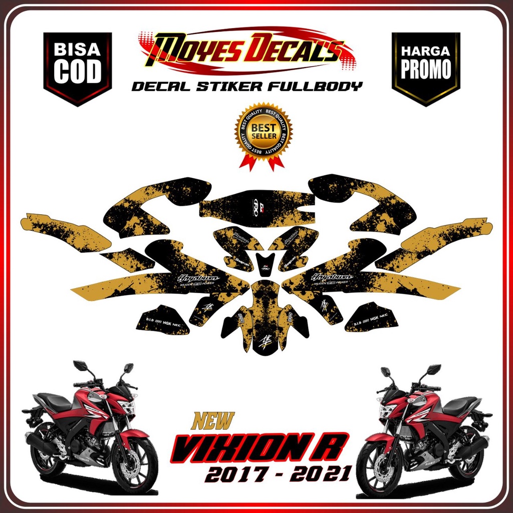 Decal Stiker Motor Vixion R 2017 Fulbody Motif Black Gold Corak Haybusa