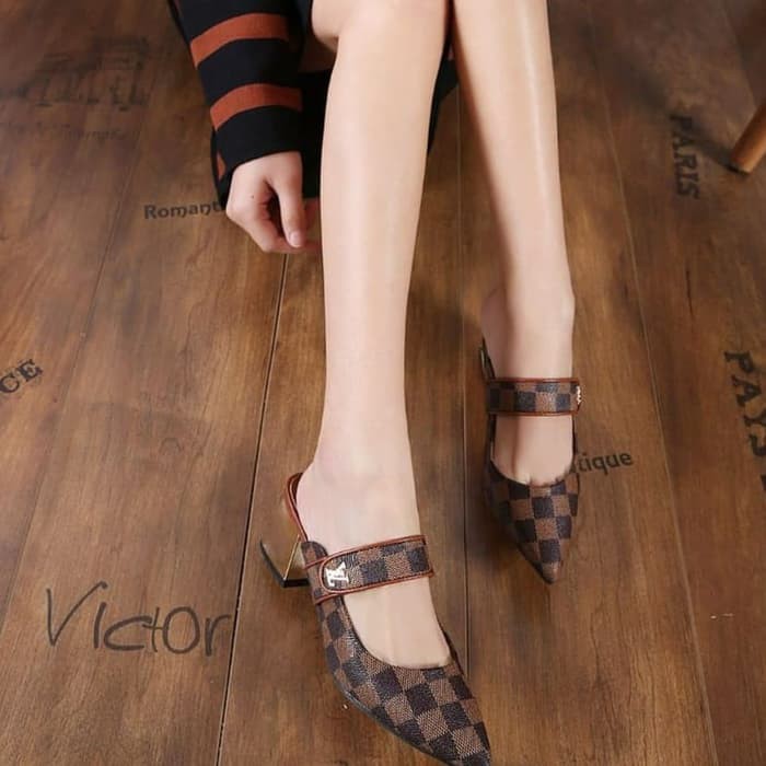 2020 Sepatu Sandal High Heels Wanita Model Korea Peep Toe Nyaman  LV965 High Heels Hak Tahu F Coklat