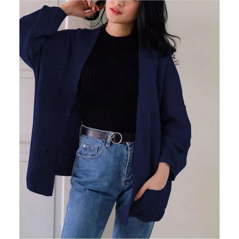 Cardigan Rajut Jumbo XXL,3XL,4XL / cardigan rajut oversize / Cardigan Wanita Big Size/ Kardigan Jumb-Navy