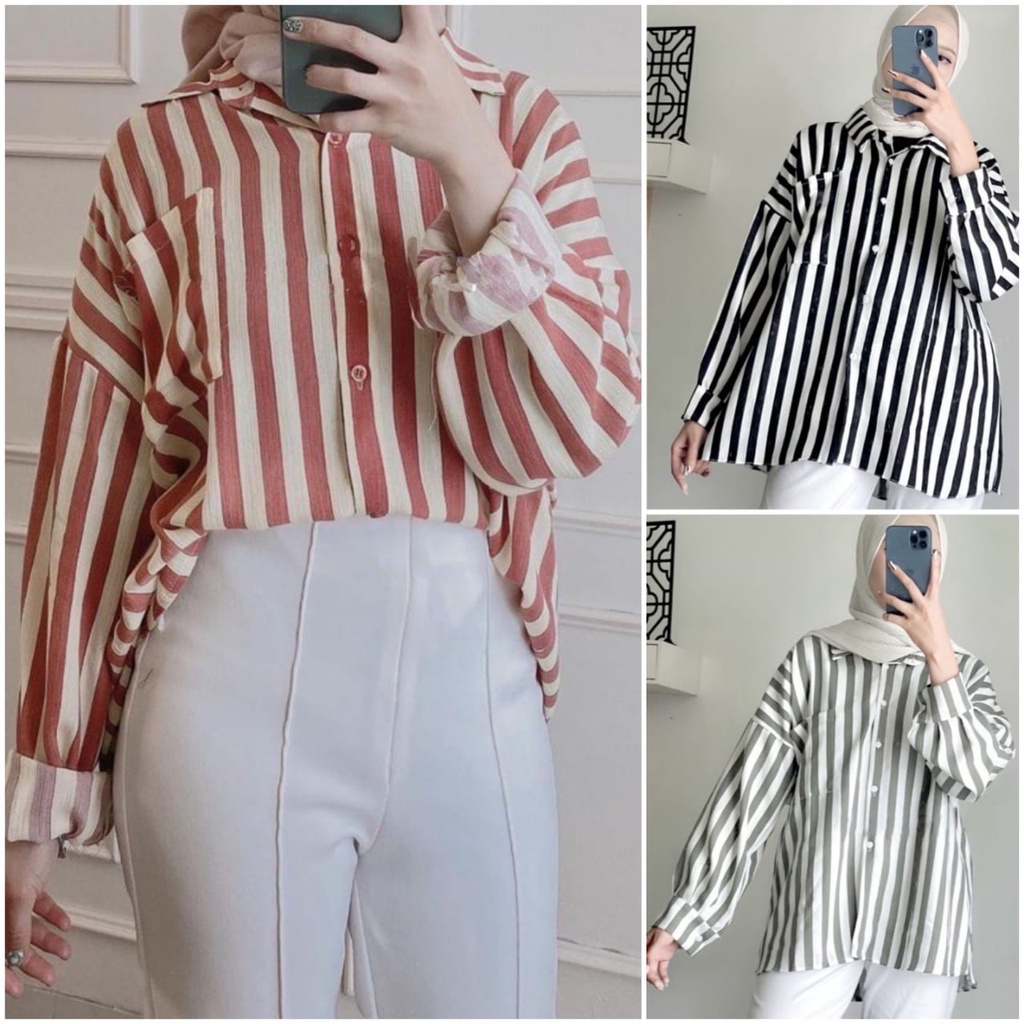 AZ.FS - ZFS OOTD Kemeja Salur / STRIPE OVERSIZE SHIRT / Kemeja Oversize / Shirt / Kem / Hem / Kemeja