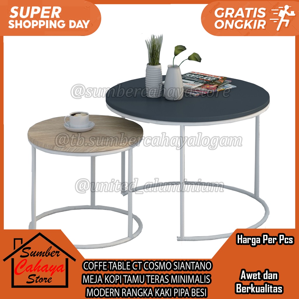 MEJA TAMU BULAT 1 SET MINIMALIS  MODERN COFFE TABLE CT COSMO SIANTANO KOPI TERAS SANTAI BUNDAR LINGK