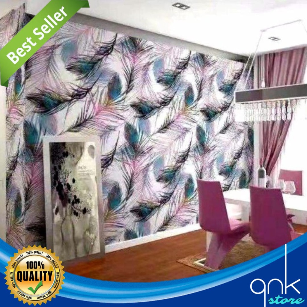 Wallpaper Dinding Motif 3D 45cm x 5m Wallpaper Sticker Dinding Motif 3D Bulu Merak Ungu