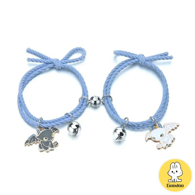 2 Pcs Fashion Magnet Gelang Hitam Dan Putih Toothless Beberapa Gelang Wanita Pria Pasangan Hadiah Perhiasan Aksesoris -Doo
