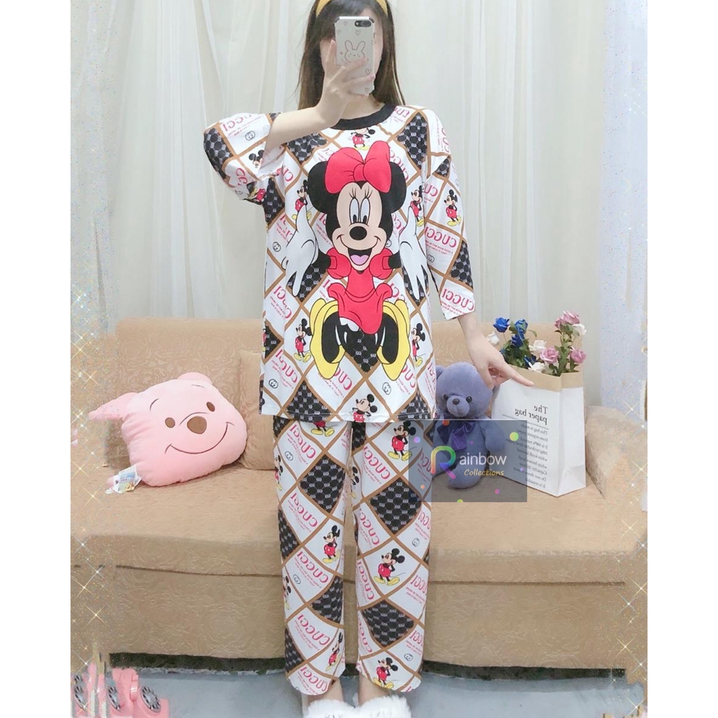 Setelan Oversize 8/9 /Baju Tidur Dewasa PP /Bahan SPANDEK Import motif BIGSIZE