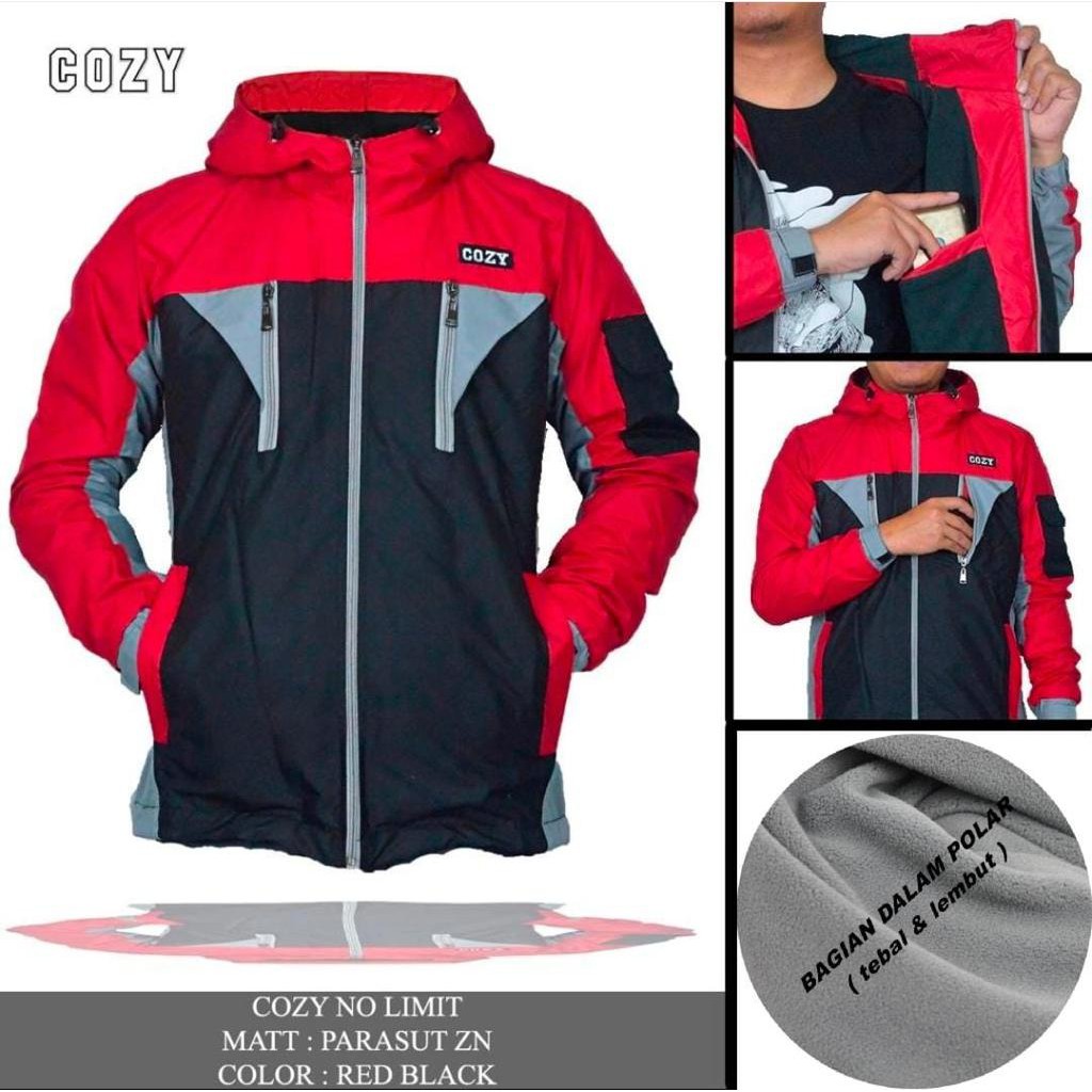 TERLARIS !! JAKET GUNUNG OUTDOR PRIA BAHAN PARASUT TEBAL KOMBINASI WARNA TERMURAH ORIGINAL DISTRO-RED-BLACK