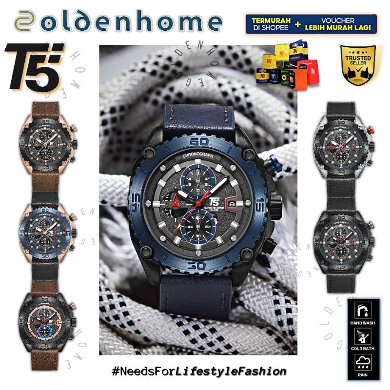 SALE JAM PRIA T5 ORIGINAL 100% 3879 H3879 H3879G CHRONOGRAPH LEATHER STRAP WATERPROOF 3ATM BERGARANS