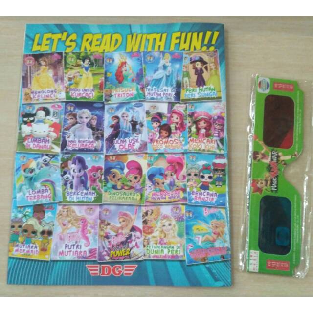 Buku bacaan anak 3d Frozen , lol , princess , Barbie / buku cerita anak millenium + kacamata 3d