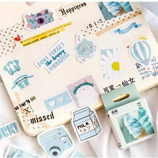 

Sticker Deco Aesthetic Blue Scrapbook DIY Planner Diary Bujo Journal School