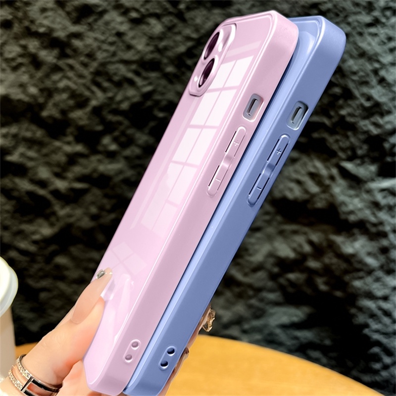 Hard Case Bahan Kaca Glossy Dengan Lensa Film Untuk iPhone 14 14Pro 14Plus 13 Pro MAX