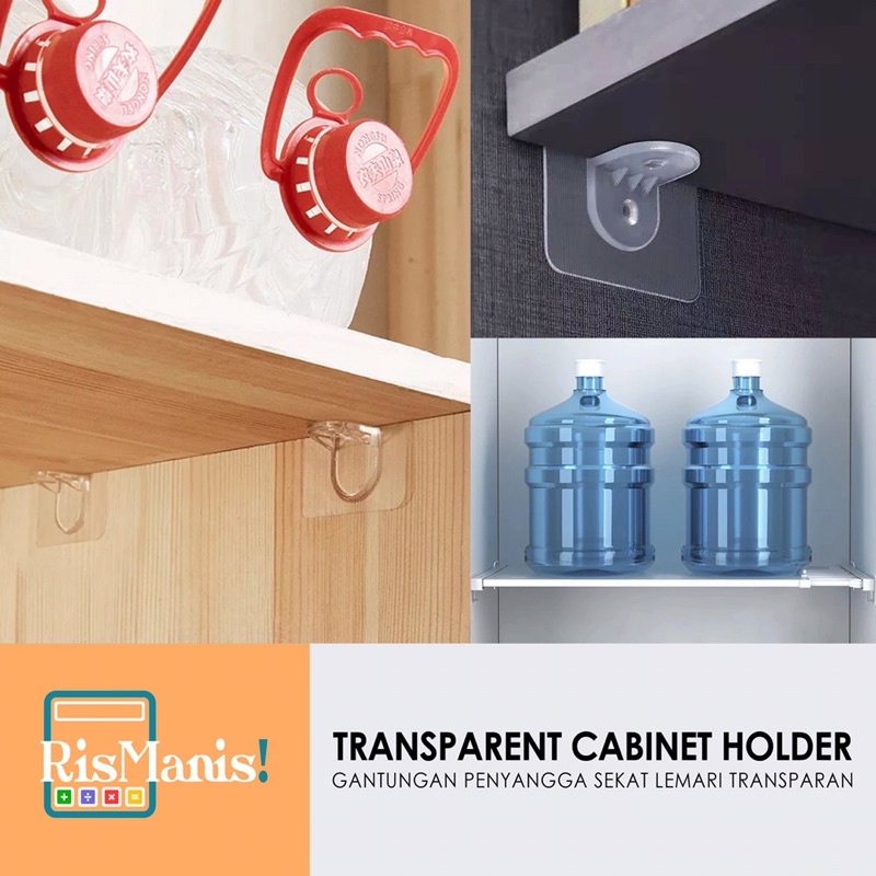 TRANSPARENT CABINET HOLDER - Gantungan Tempel Penyangga Sekat Rak Lemari Hanger Dinding Hook Pengait