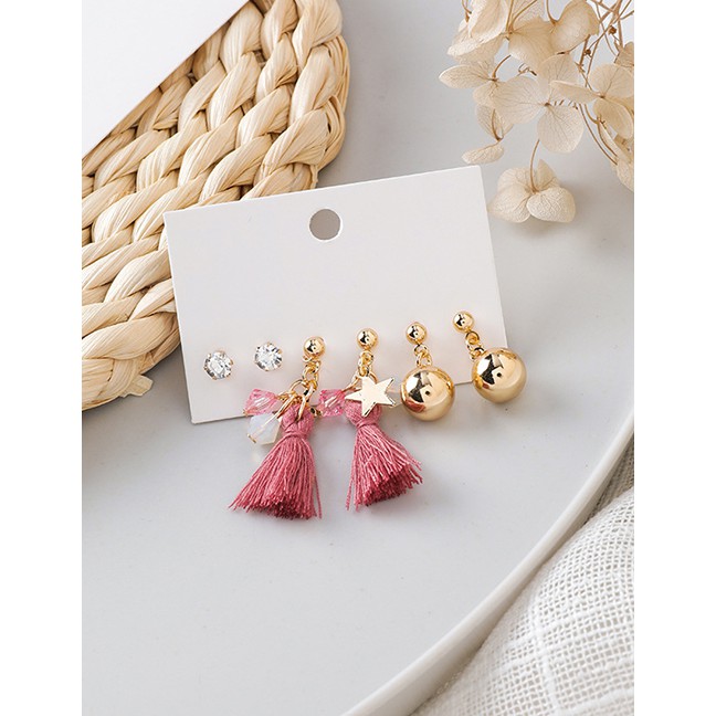 LRC Anting Tusuk Fashion Gold Round Geometric Earrings Set Of 6 D55233