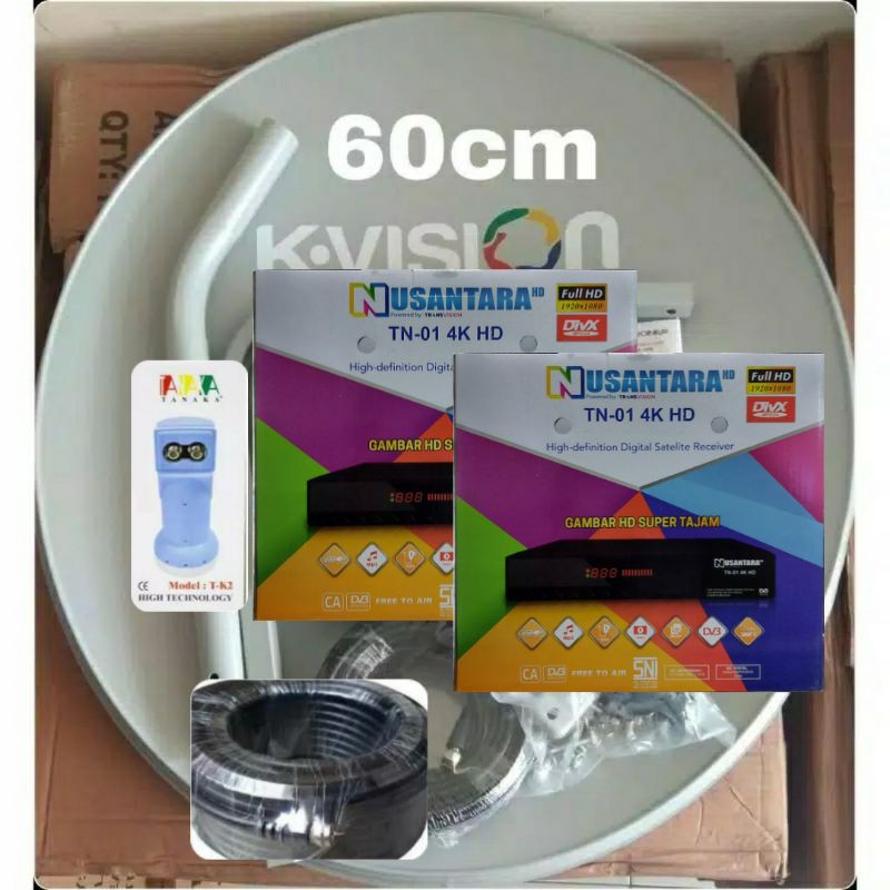 Paket Antena Parabola 60cm untuk 2TV Receiver Tranvision Nusantara hd