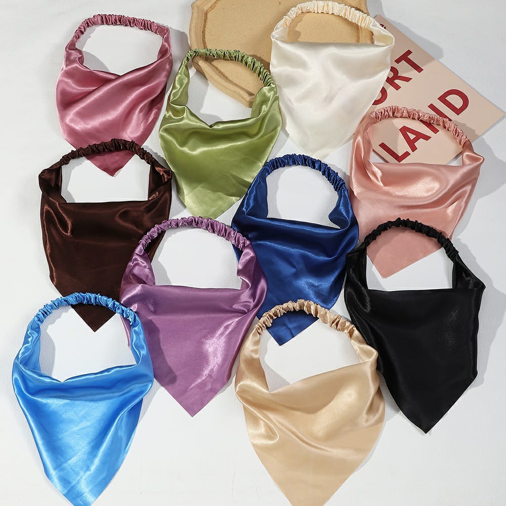 Bandana Segitiga Bahan Satin Bando Triangle Polos Ala Korea Headband Wanita Bando kode06