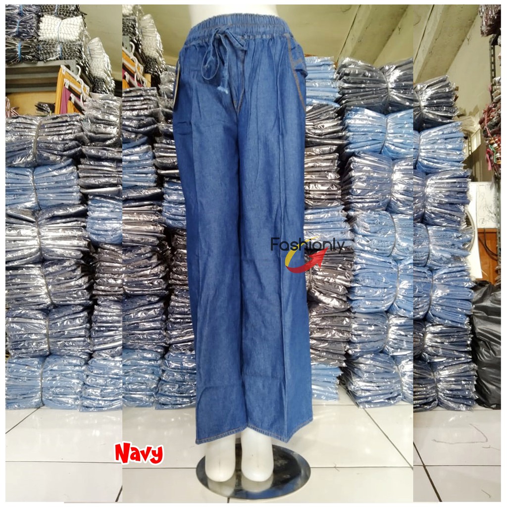 Kulot Panjang Jeans Denim Wanita Premium Ukuran Standart-Navy