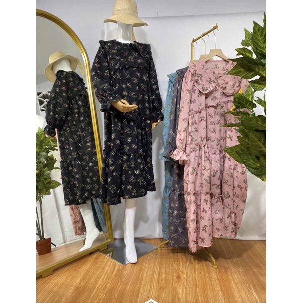 midi dress bunga crincle by ruang gaya