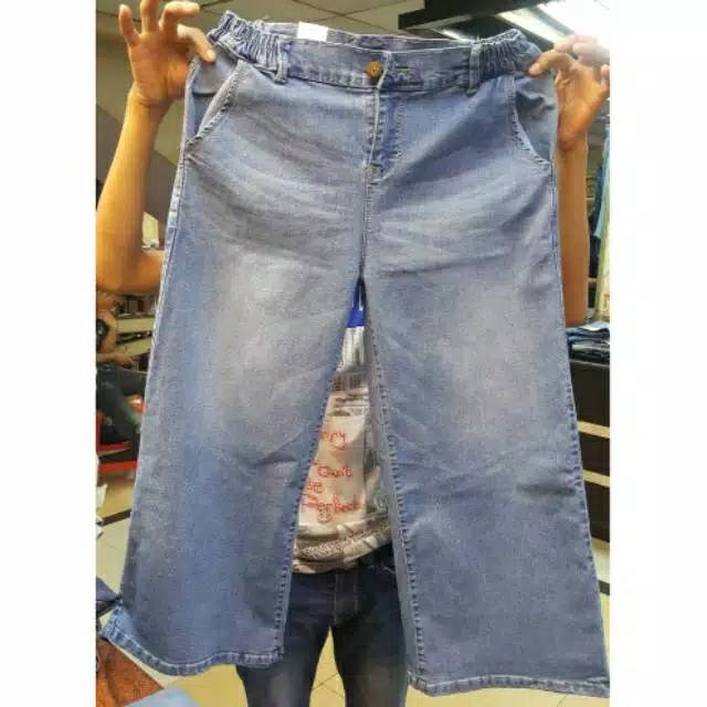 VJ KULOT JEANS PINGGANG KARET 7/9 LIGHT BLUE BIG SIZE