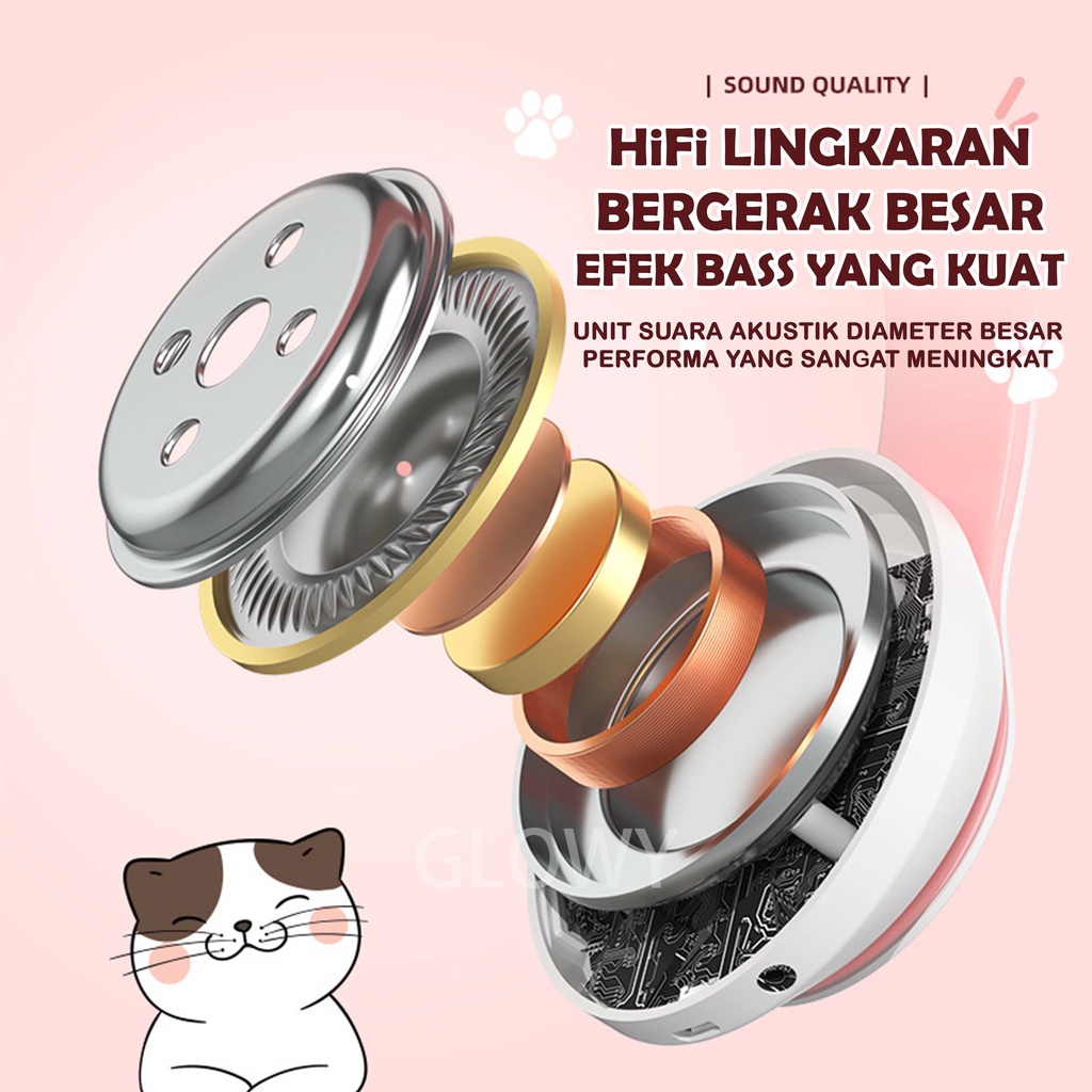 Hadiah ulang tahun telinga kucing baru bluetooth 5.0 headset nirkabel tren lucu headset olahraga hadiah ulang tahun headset gaming baterai super tahan lama 10 JAM