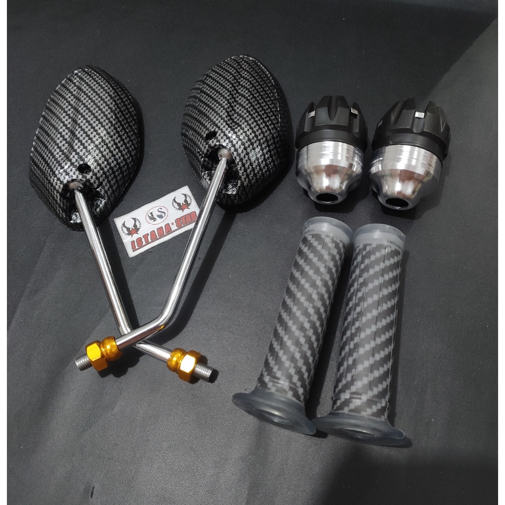 Spion Beat Karbon Gagang Chrome Spion Honda Carbon Crome plus jalu as plus grip carbon silver