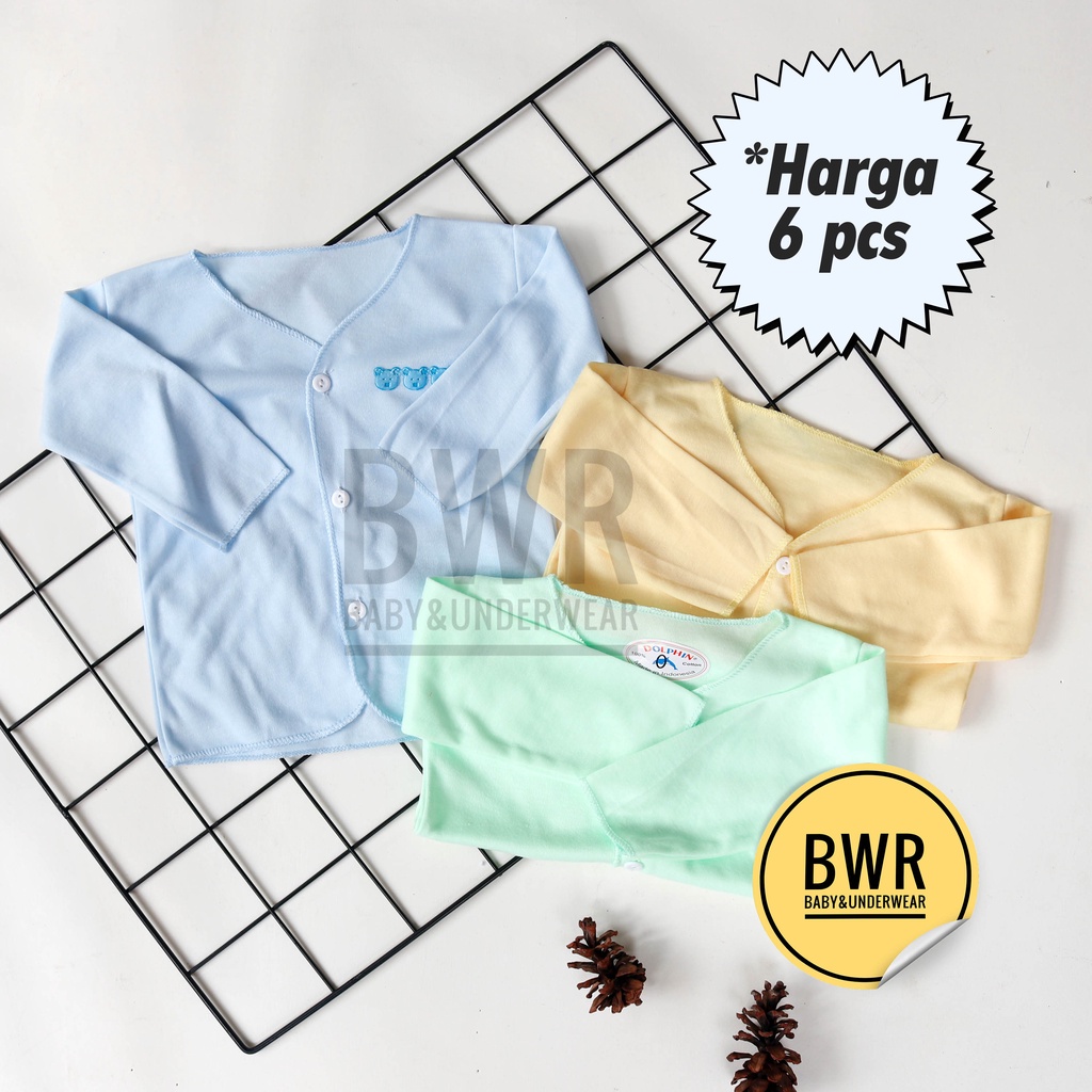 [ 6pc ] Baju DOLPHIN / Tisuka PANJANG Baju Bayi Newborn Lengan Panjang Warna Polos - Bwr IX