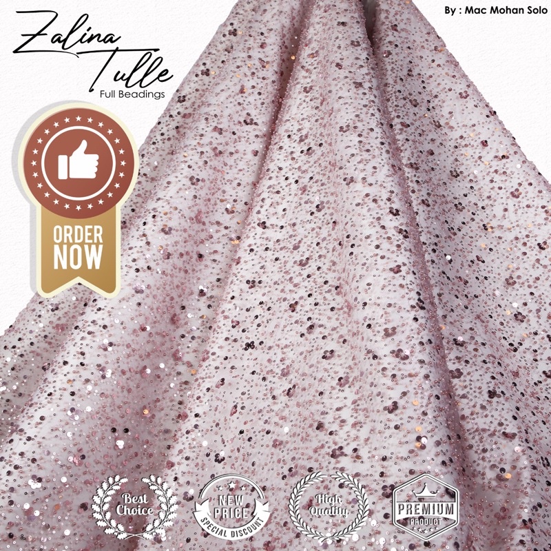 [NEWEST ARRIVAL] ZALINA TULLE EXCLUSIVE FULL BEADINGS TILE BATU PAYET UNTUK WEDDING DRESS BALLGOWN KEBAYA PER 0.5M