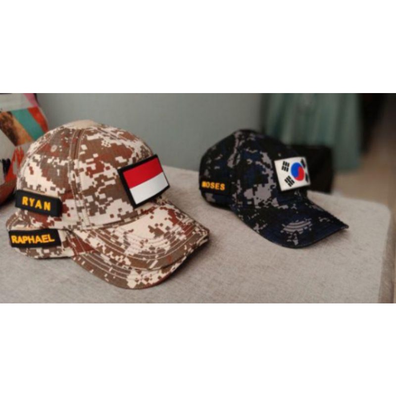 Topi custom nama rubber patch FREE loggo depan