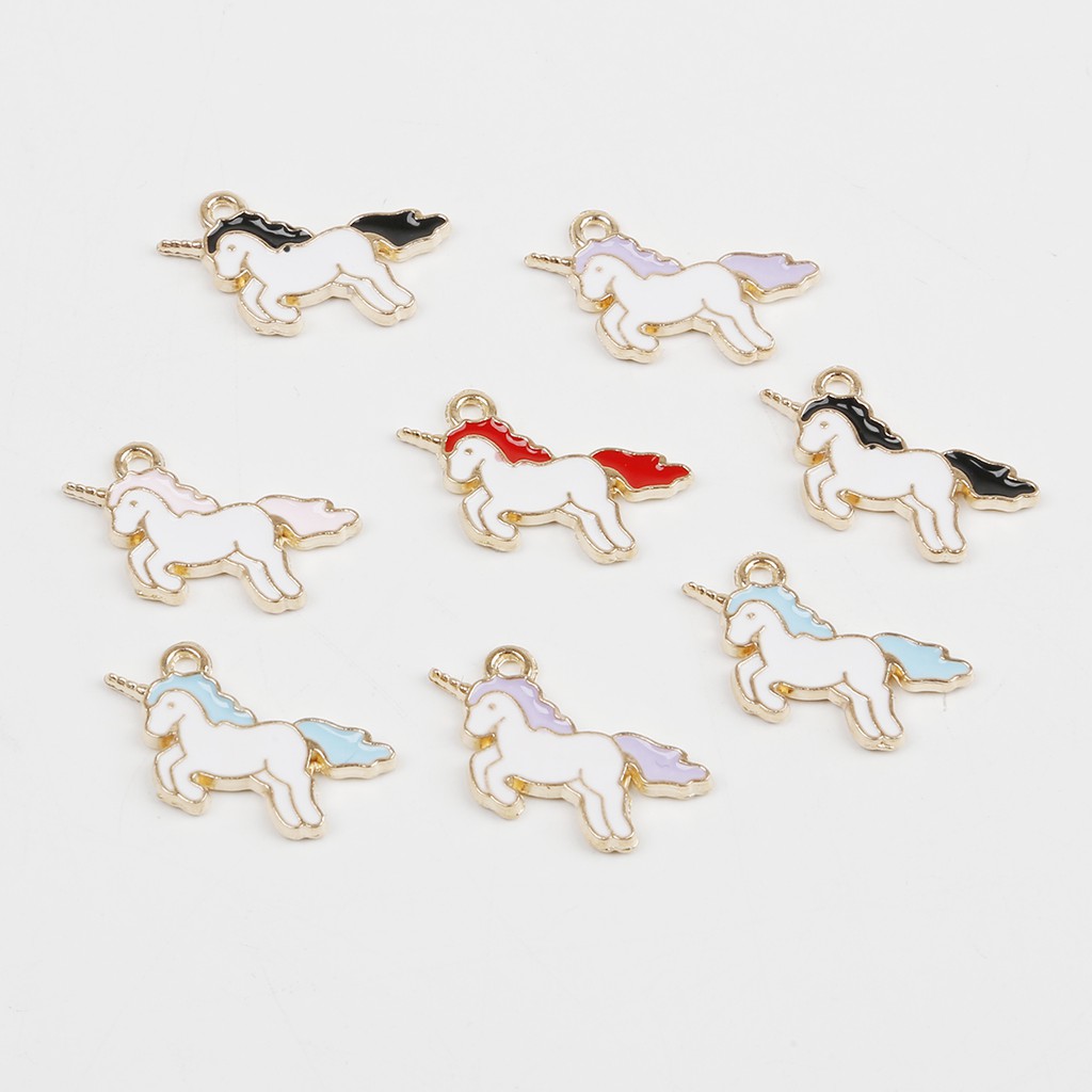 10pcs / Lot Liontin Enamel Bentuk Unicorn Untuk Membuat Perhiasan Kalung Gelang Dan Anting