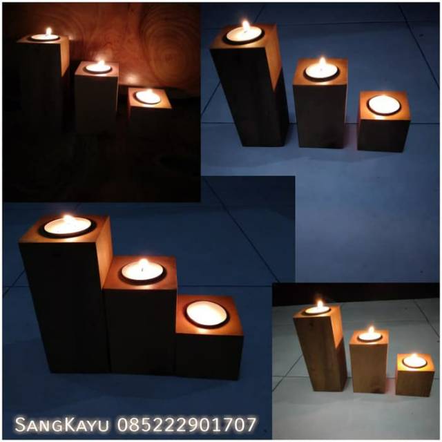 Tea lights candle holder 15 Cm Tempat lilin kayu aroma terapi