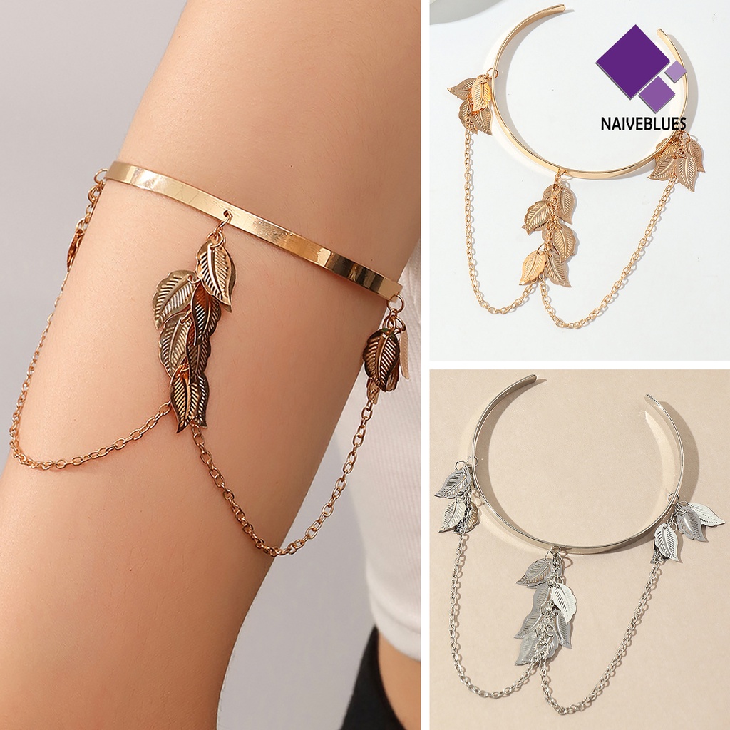 Naiveblue &gt; Gelang Bangle Open Adjustable Desain Daun Untuk Wanita
