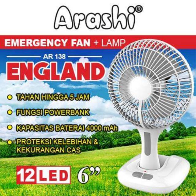  Arashi ENGLAND Kipas Angin Meja 6 inci AR 138 Portable 