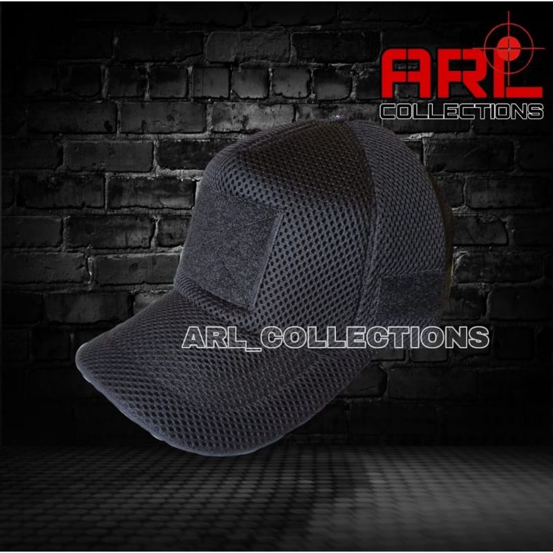 topi jala army double mes hitam / topi jaring velcro tactical