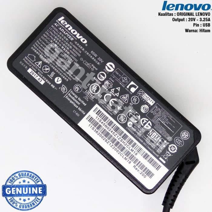 Adaptor Charger Lenovo G400 G400S G405 G405S G400AS 20V 3.25A USB Ori