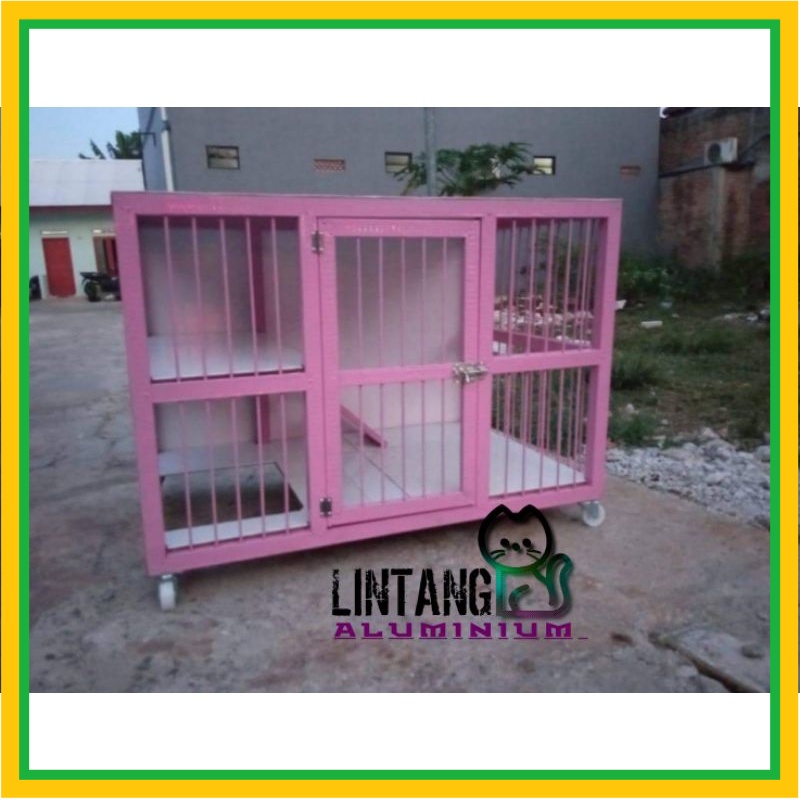 Kandang Kucing Aluminium Minimalis PINK 1 kamar murah Meriah