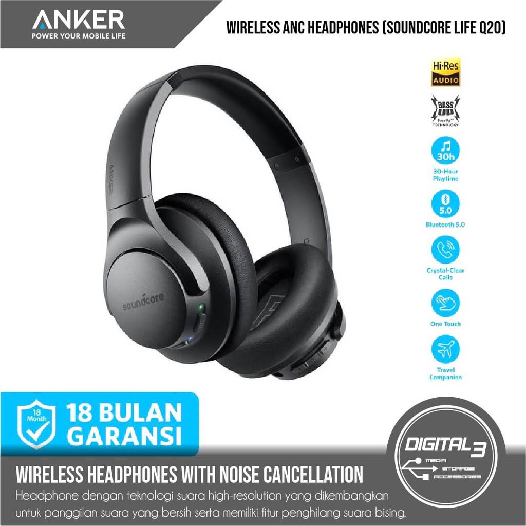 Jual Anker Soundcore Life Q20 ANC Hi Res Bluetooth Wireless Headphone A3025 Shopee Indonesia