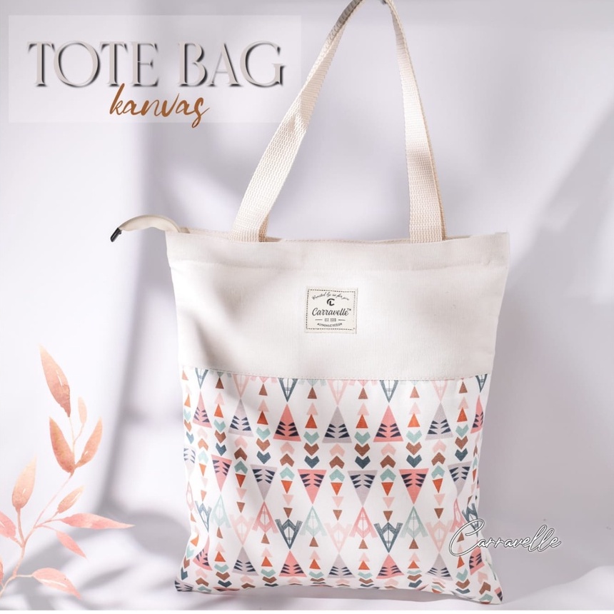 Totebag kuliah Wanita  resleting  bahan  Kanvas motif bisa custom sablon untuk Tas seminar souvenir