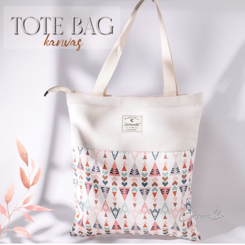 Totebag kuliah Wanita Kekinian model Tote bag resleting cewek dg bahan kanvas polos dan canvas motif bisa custom sablon untuk Tas seminar souvenir gift dll