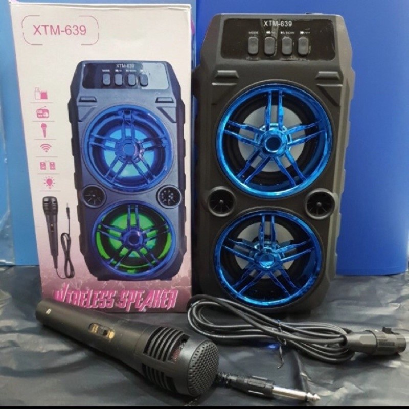 Promo Terbaru!!! Speaker Portable XTM-639 Bluetooth Super Bass MP3 Player USB Radio Free Microphone