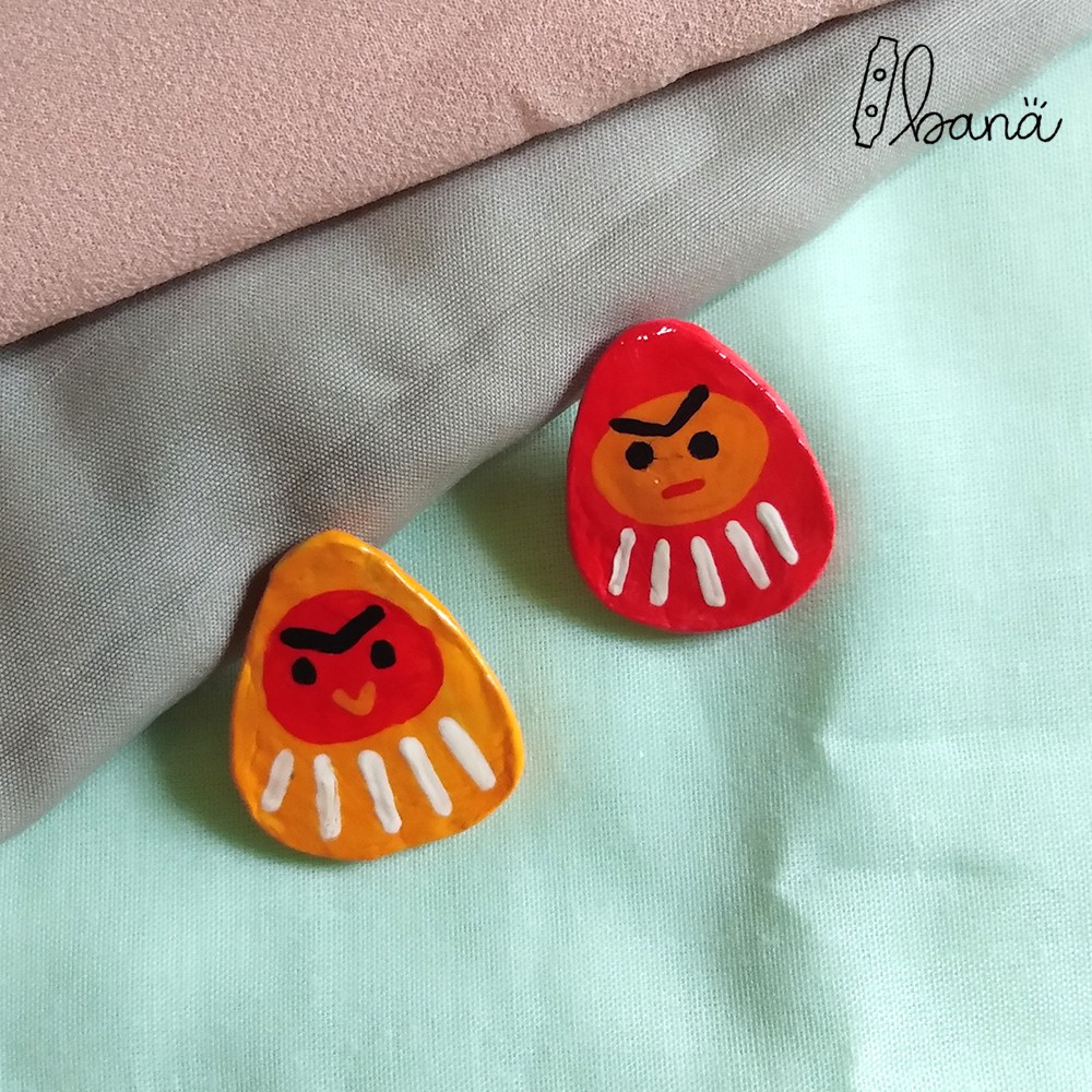 Pin clay desain lucu | clay pin handmade bentuk darumo | pin untuk tas / Bros hijab lucu