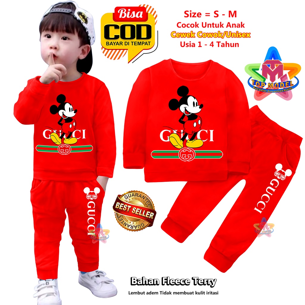 Setelan Baju Anak UNISEX 1-4 Tahun Cewek Cowok,TM0003 B terbaru dan termurah Bahan Fleece Terry