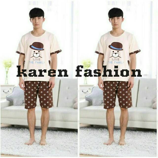 Baju tidur piyama kaos setelan pendek pria cowok import BEAR LV FAMILY