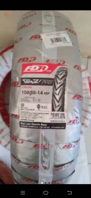 Ban tubeless belakang FDR genzi/pro UK. 100/80-14 untuk beat/Vario/Scoopy series