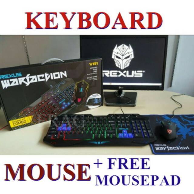 Paket keyboard mouse , mousepad rexus warfaction vr1 / vr 1