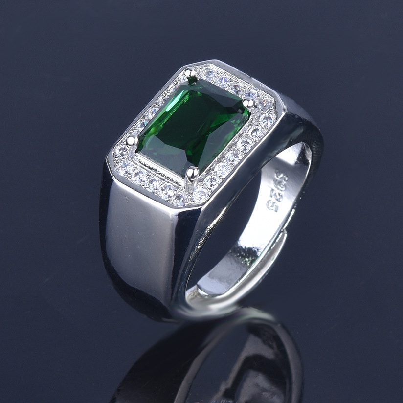 Set Cincin Model Terbuka Bahan Stainless Steel Aksen Emerald Sapphire Untuk Pria