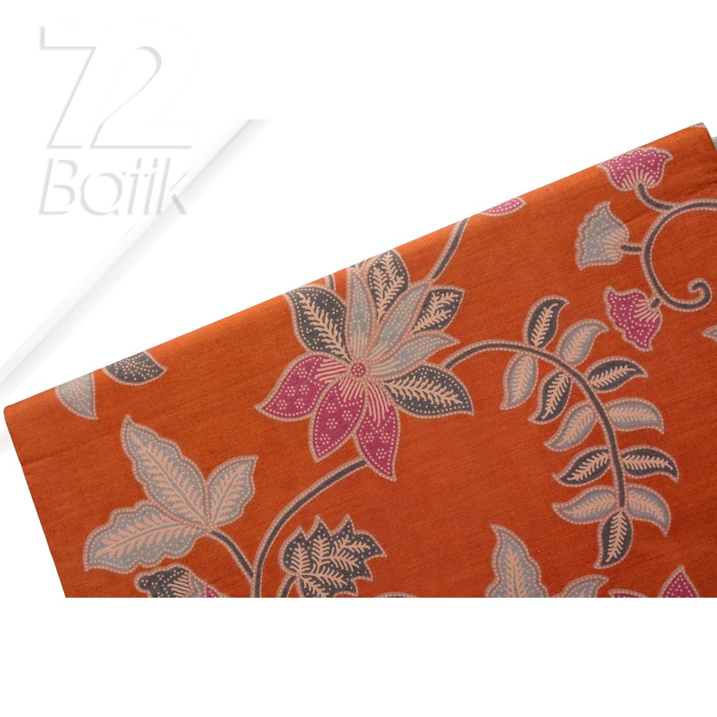 KAIN BATIK PREMIUM Bahan Katun Motif Kembang Bintang Warna Coklat Orange 721657 Cap 72 Jarik Jarit Samping Kebat Panjang Batik Katun Modern Premium Bahan Seragam Batik Pernikahan Kantor Keluarga Murah Kamen Jadi Batik Bali Lembaran